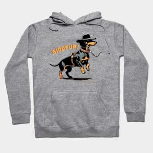 GIDDYUP! Black Tan Dachshund wearing cowboy hat & saddle Hoodie